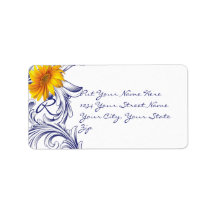 Ornate Royal Blue and Gult Sunblommor Monogram