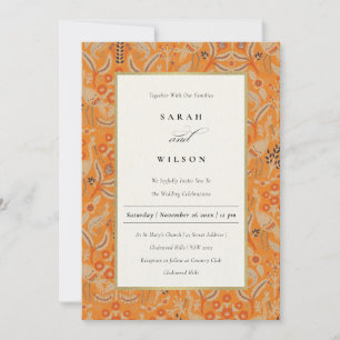 Ornate Rust Orange Blommigt Peacock Wedding bjudan Tack Kort