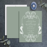 Ornate Sage Grönt Blommigt Line Art Monogram Bröll Inbjudningar<br><div class="desc">Vi presenterar vår vackra mörk eller vår vackra grönt blommigt line art mongram bröllopsinbjudan! Inbjudan är ett jättebra tecken på art nouveau, med sitt ornerade gräns och monogram initialer. Perfekten för att ange tonen för din stora dag är att inbjuda dina gäster. Din bröllopsdag är en av de viktigaste dagarna...</div>