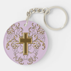 Ornate Scrollss & Kor Keychain, Lila & Guld