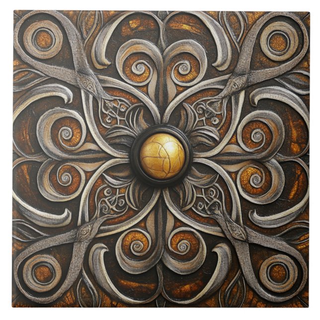Ornate Scrollwork med Golden Center Kakelplatta (Framsidan)