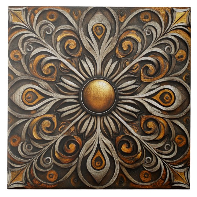 Ornate Scrollwork with Golden Center2 Kakelplatta (Framsidan)