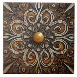 Ornate Scrollwork with Golden Center 3 Kakelplatta