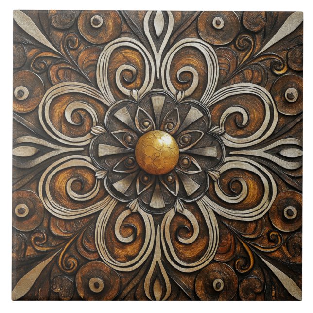 Ornate Scrollwork with Golden Center 3 Kakelplatta (Framsidan)