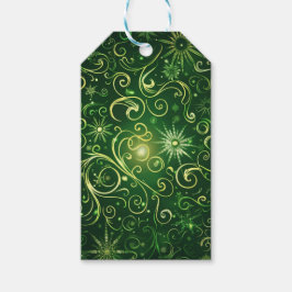 ORNATE SHADES OF CHRISTMAS GREEN FLOURISHES PRESENTETIKETT