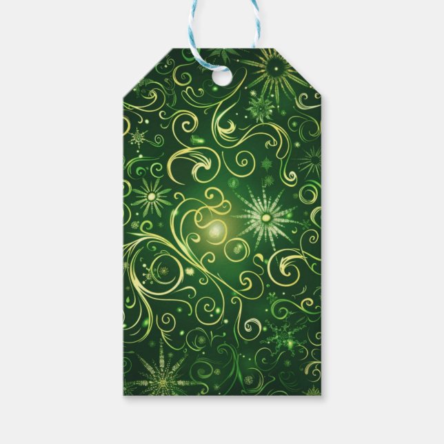 ORNATE SHADES OF CHRISTMAS GREEN FLOURISHES PRESENTETIKETT (Framsidan)