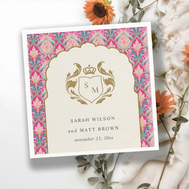Ornate Shock rosa Classy Blommigt Laurel Bröllop Pappersservett (Skapare uppladdad)