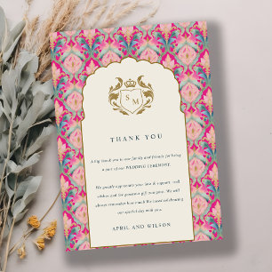 Ornate Shock rosa Classy Blommigt Laurel Bröllop Tack Kort