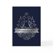 Ornate Silver Angel jul Blessings Navy