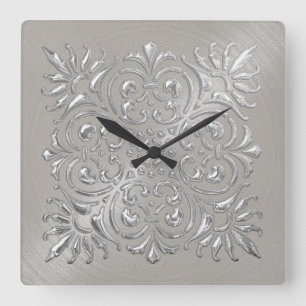 Ornate Silver Embossed look Fyrkantig Klocka