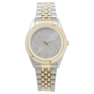 Ornate Silver Embossed look Roman Numerals Armbandsur
