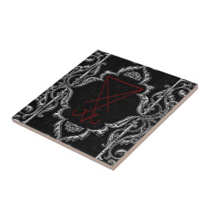 Ornate Silver Lucifer Sigil Occult Art Kakelplatta