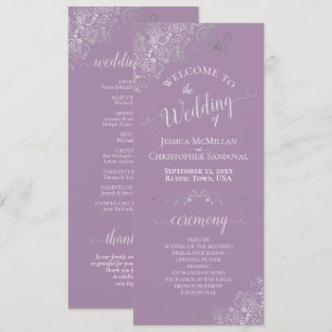 Ornate Silver på Lavender Simple Elegant bröllop Program