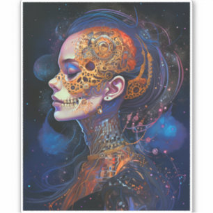 Ornate Skull Woman Surreal Art Klistermärken