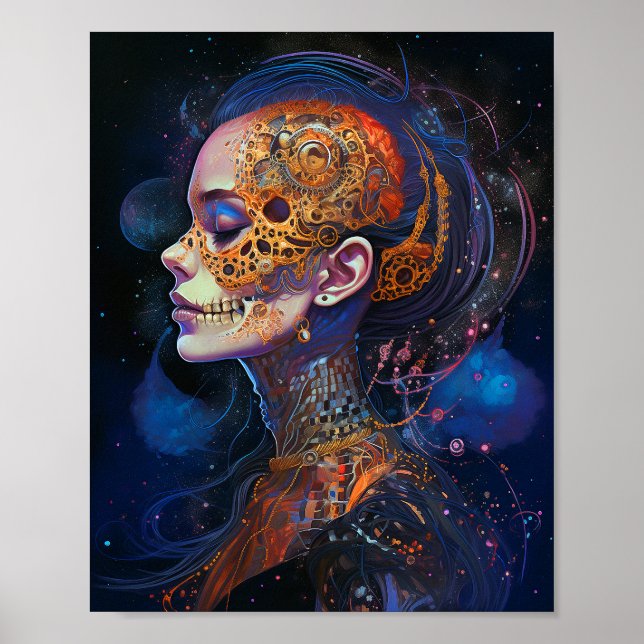 Ornate Skull Woman Surreal Art Poster (Framsidan)
