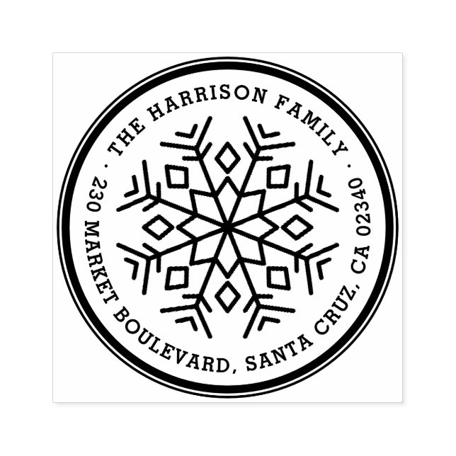 Ornate Snowflake Family Namn & Returadress Stämpel (Tryck)