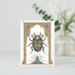 Ornate steampunk blue beatle vykort