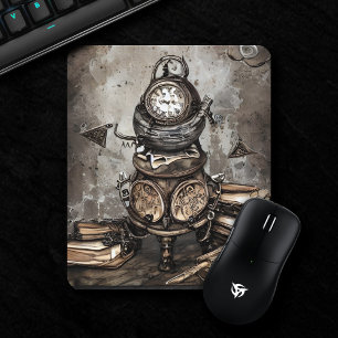 Ornate Steampunk Cauldron Spell Bokar och Clocks Musmatta
