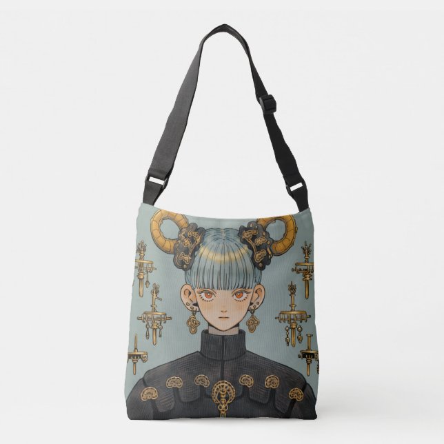 Ornate Steampunk Fantasy Anime Girl Axelväska (Framsida)