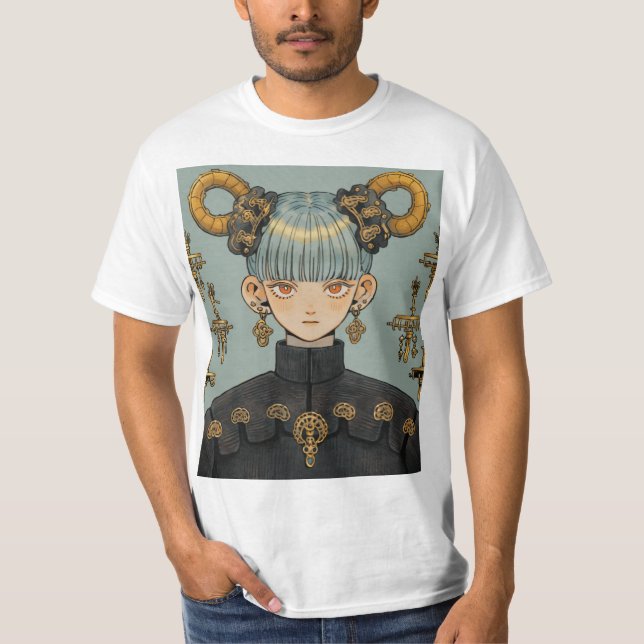 Ornate Steampunk Fantasy Anime Girl T Shirt (Framsida)