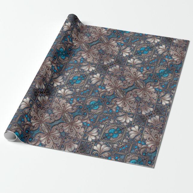 Ornate-streckoque-blommönstrets utskrift presentpapper (Utrullad)