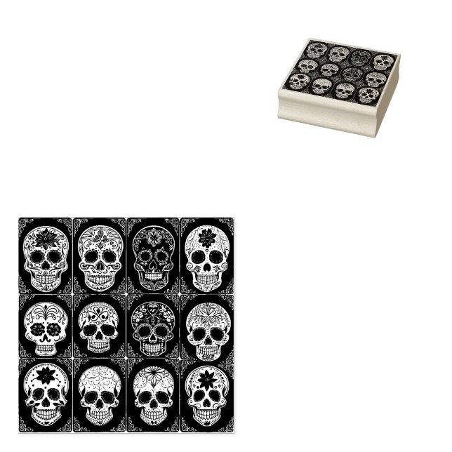 Ornate Sugar Skull Bläck Frimärke Day of the dead Stämpel (Stämplad)