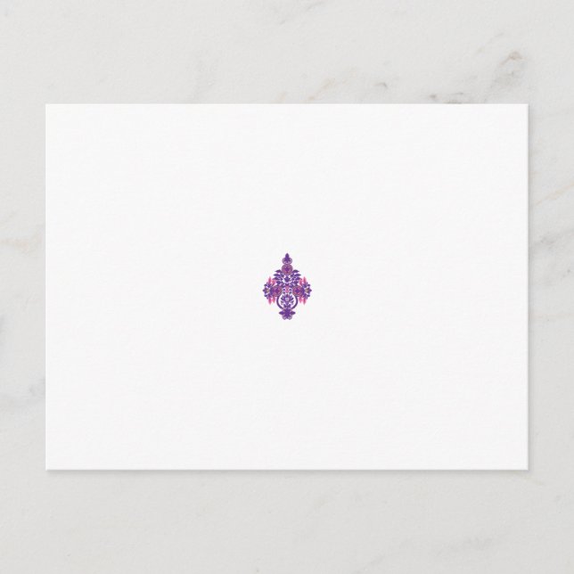 Ornate, symmetrisk design med lila, rosa och vykort (Framsida)