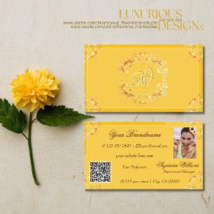 Ornate Tangerine Orange Monogram Photo QR-kod Visitkort