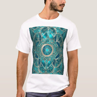 Ornate Teal and Guld Abstract Design" T Shirt