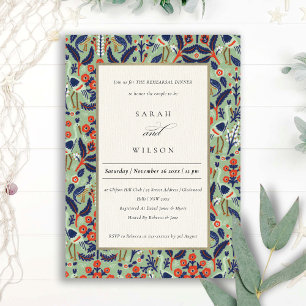Ornate Teal Blommigt Bird Rehearsal Dinner Inbjuda Tack Kort