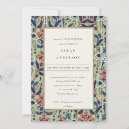 Ornate Teal Navy Blommigt Peacock Baby Shower Inbj Tack Kort