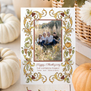 Ornate Thanksgiving Harvest Pumpkin Ram Photo Julkort