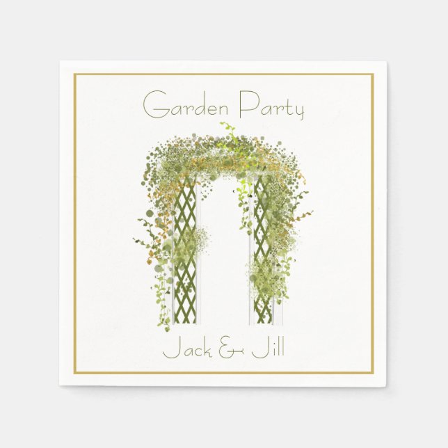 Ornate Trellis med Grönt och Guld Foliage Pappersservett (Framsidan)