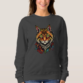 Ornate Tribal Cat Hoodie med färgad fjäder T Shirt