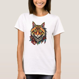 Ornate Tribal Cat Hoodie med färgad fjäder T Shirt