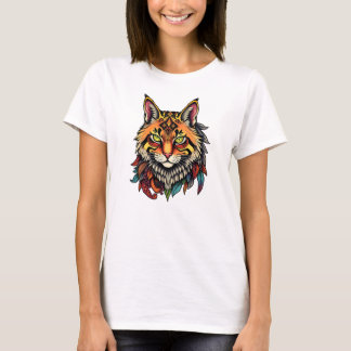 Ornate Tribal Cat Hoodie med färgad fjäder T Shirt