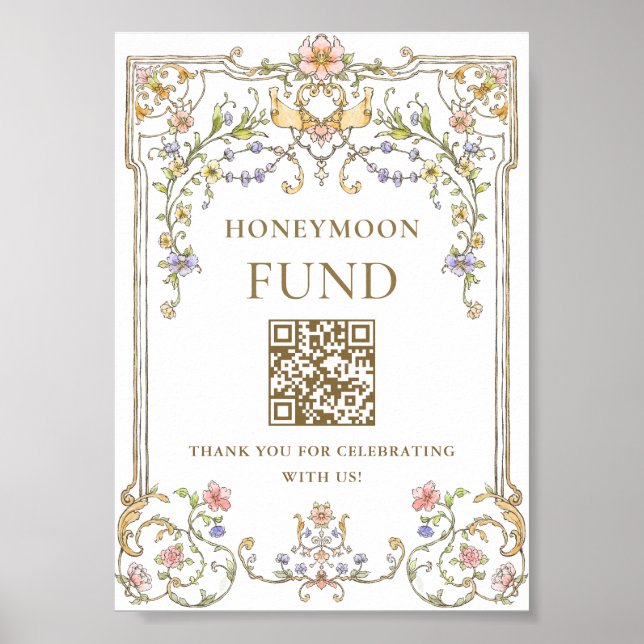Ornate Victorian Grace Blommigt Honeymoon Fund Sig Poster (Framsidan)