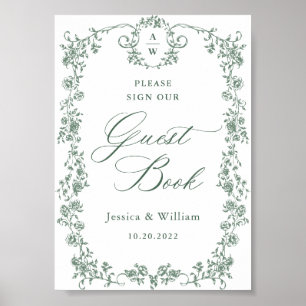 Ornate Victorian Grace Flower Guestbook-tecken Poster