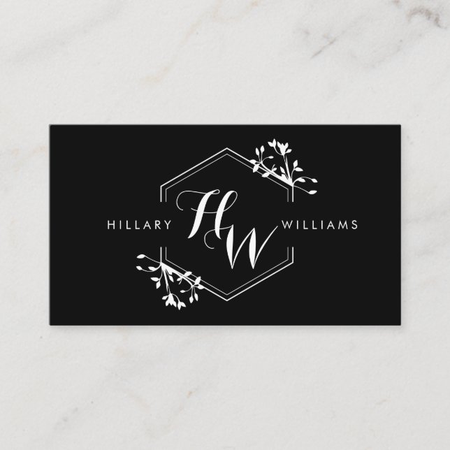 Ornate Vine och Löv Monogram Emblem Affärskort Visitkort (Framsida)