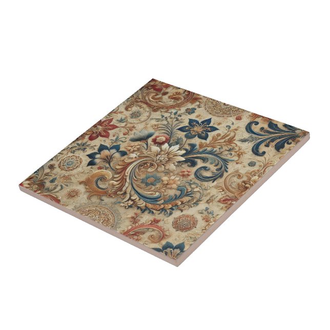 Ornate Vintage Blommigt Brocade Mönster 2 Kakelplatta (Sidan)