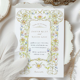 Ornate Vintage Blommigt Scrollwork Garden Wedding Inbjudningar