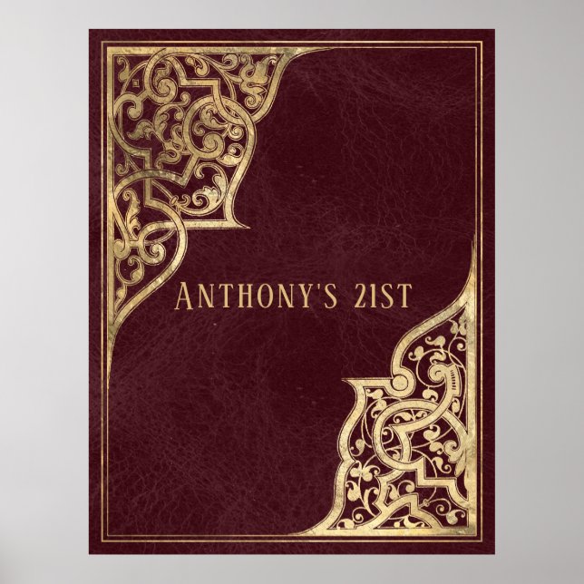 Ornate Vintage Burgundy och Guld Poster (Framsidan)