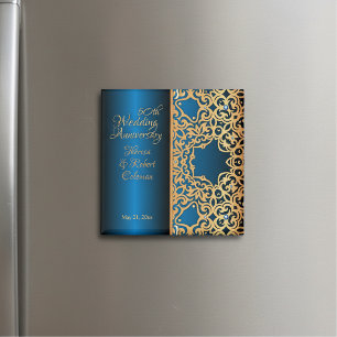 Ornate Vintage Guld och Blue Jeweled Anniury Magnet