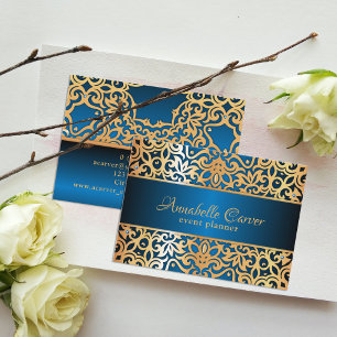 Ornate Vintage Guld och Blue Jeweled Event Planner Visitkort