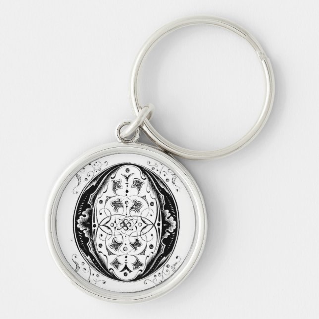 Ornate Vintage Monogram 'O' Rund Silverfärgad Nyckelring (Framsidan)