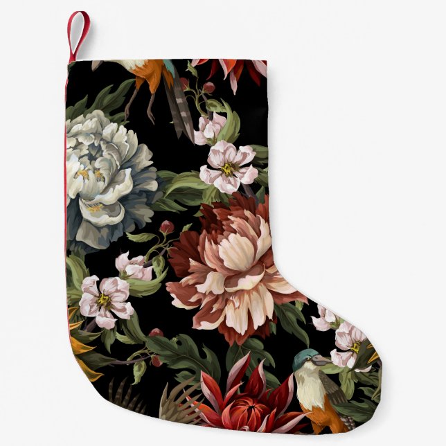 Ornate Vintage Peonies, Ro, Birds. Liten Julstrumpa (Framsidan)