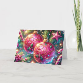 Ornate Vintage Pink Christmas Tree Ornaments Helgkort