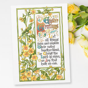 Ornate Vintage Religiösa Påsk Hymn och Primroses Julkort