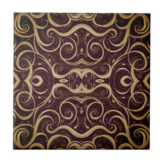 Ornate Vintage Scrollwork Deep burgundy Kakelplatta