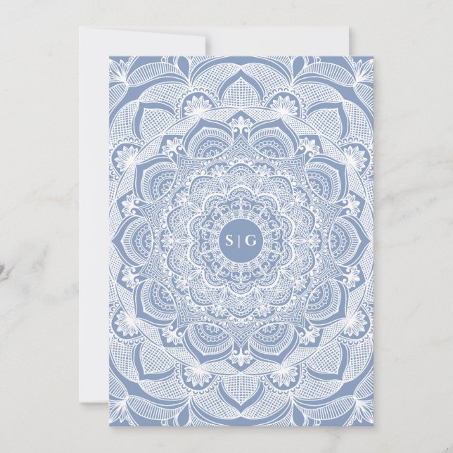 Ornate White blommigt snöre damsty Blue mandala Inbjudningar (Framsida)